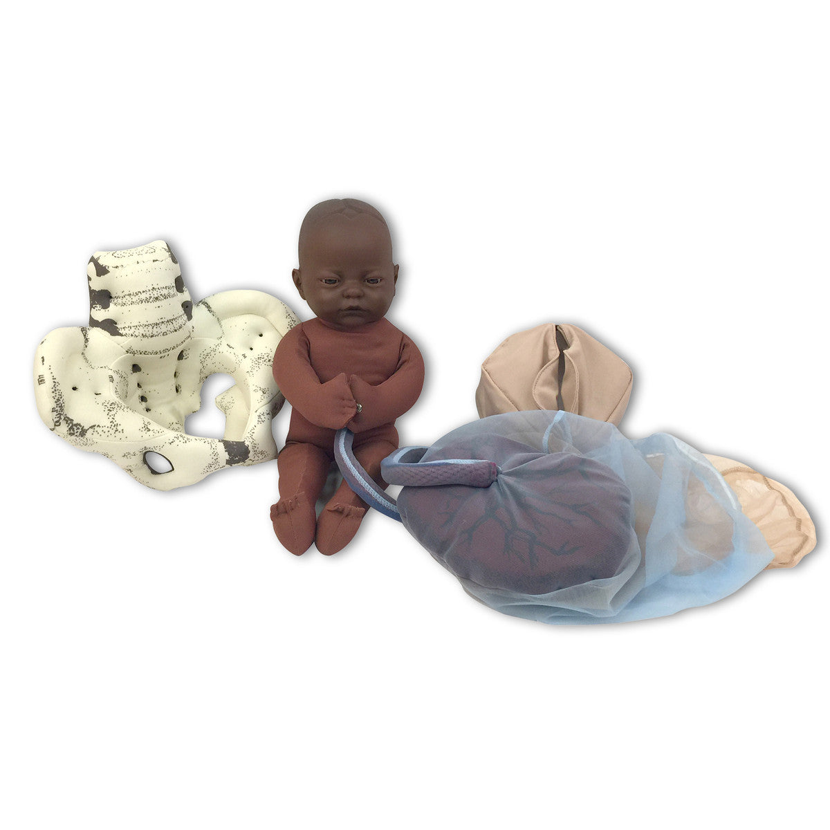 Cloth Childbirth Model Set: Pelvis, Foetal doll, Perineum, and Placenta