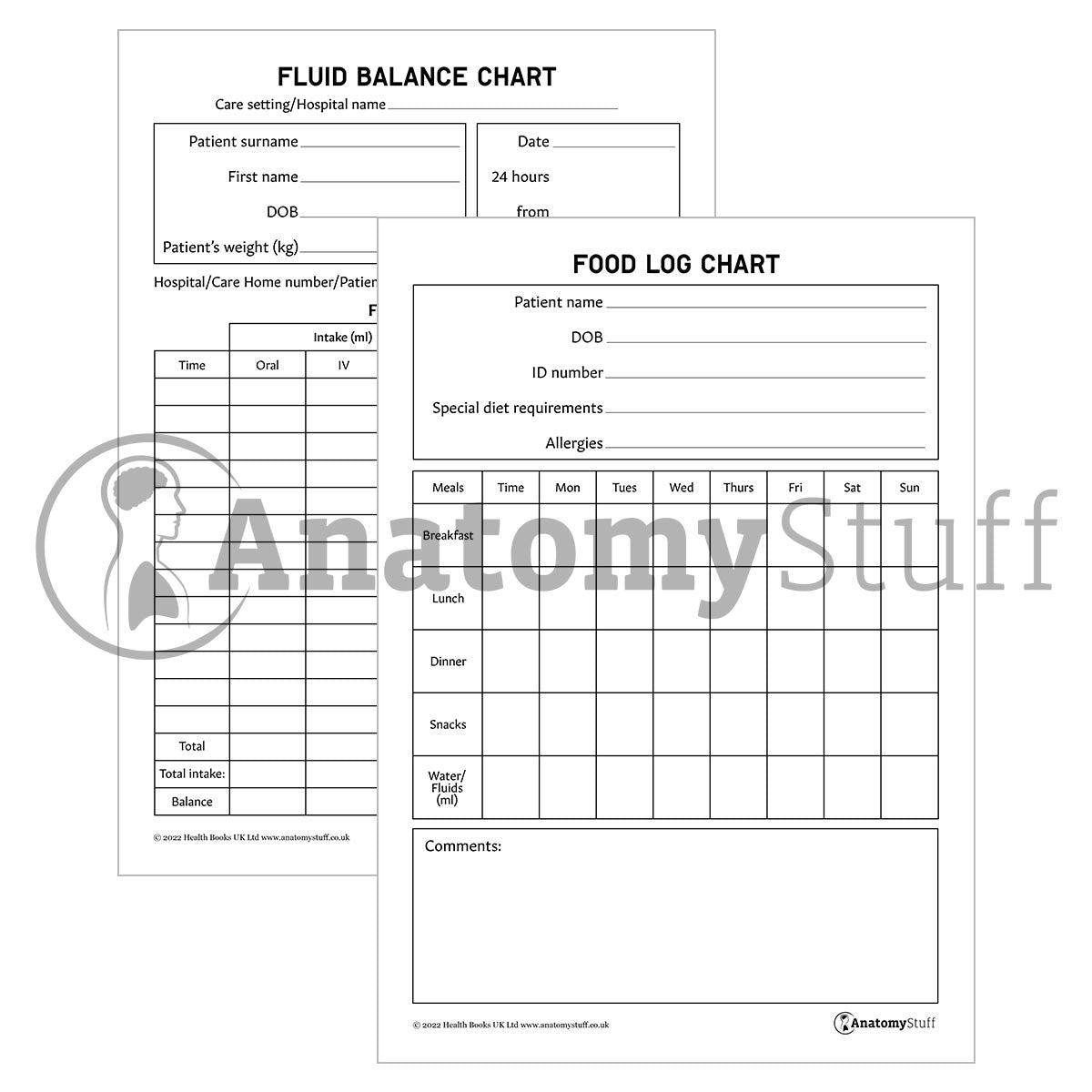 Fluid Balance Chart & Food Log Chart - Healthcare Log Sheets