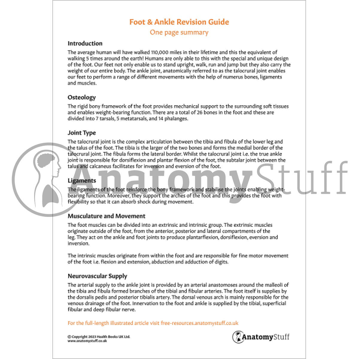 Foot & Ankle Revision Guide (One Page Summary)