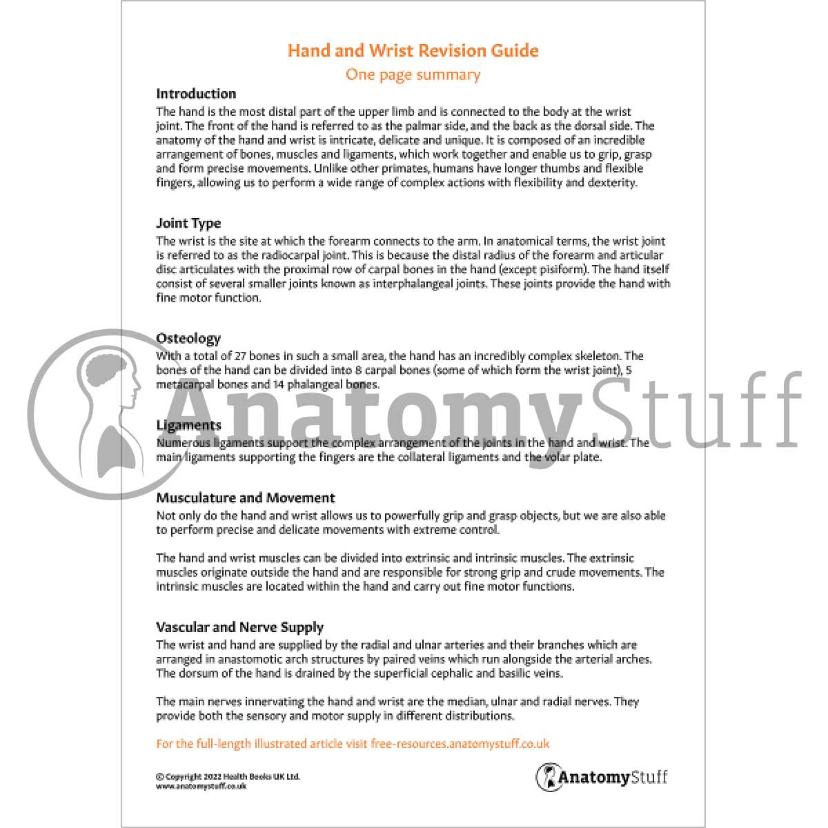 Hand & Wrist Revision Guide (One Page Summary)