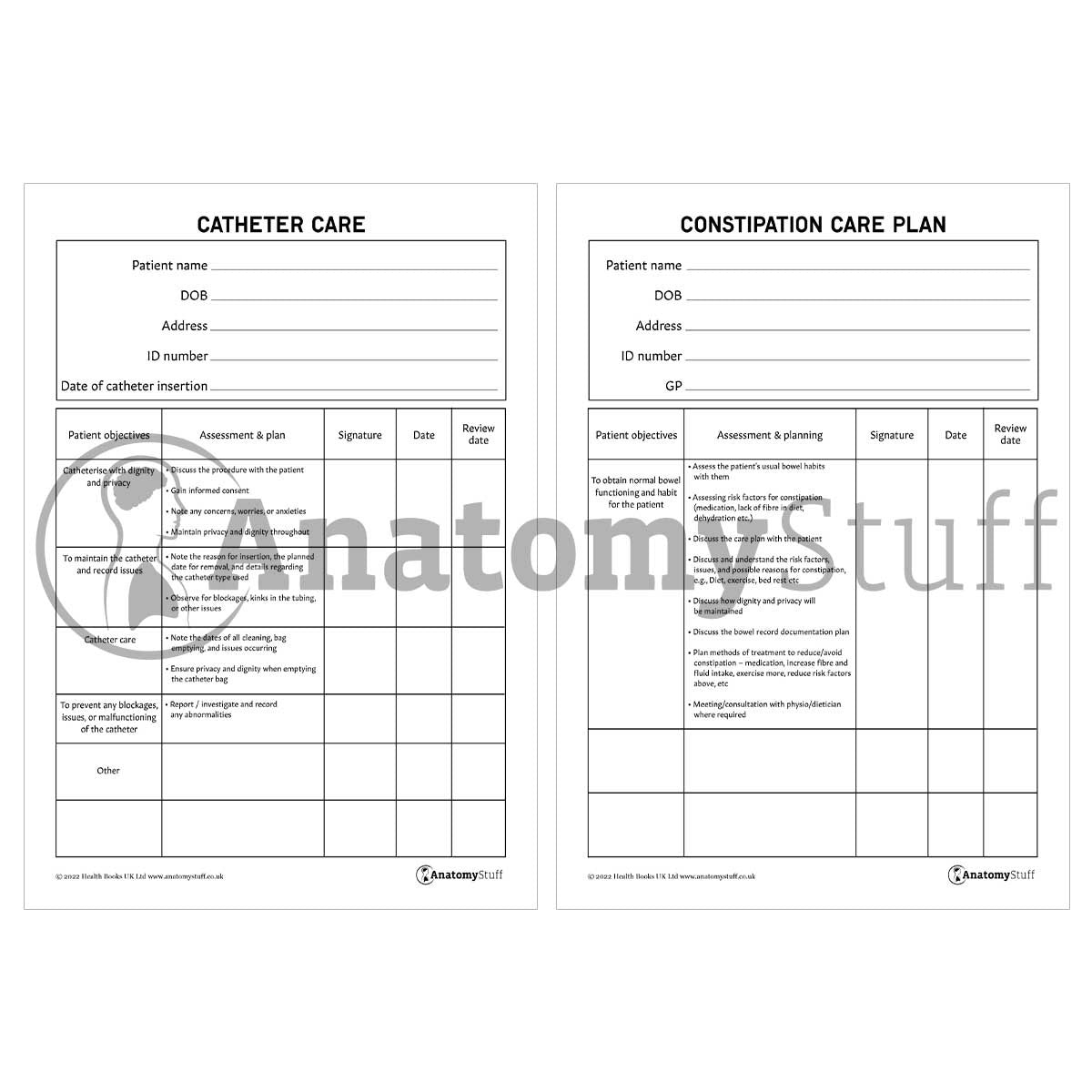 Catheter Care & Constipation Printable Care Plan