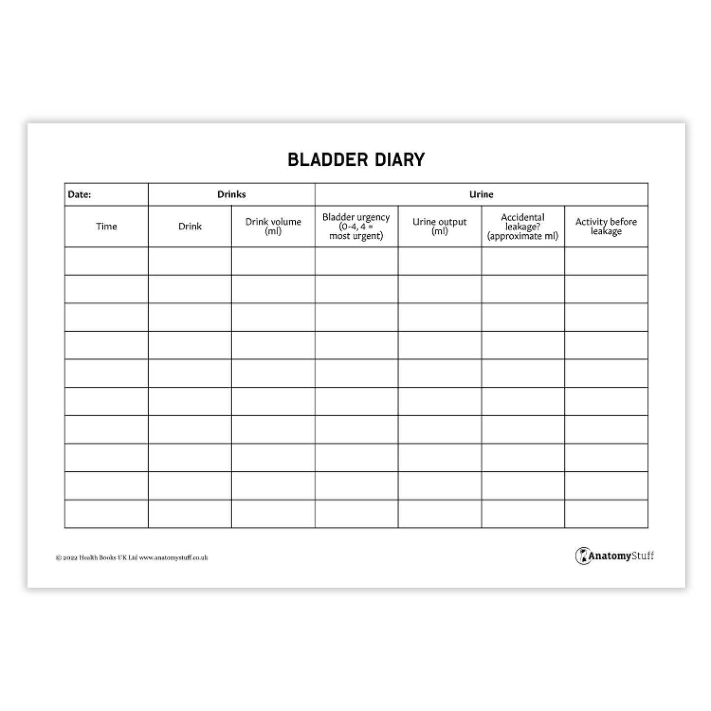 Bladder Diary (Printable PDF)