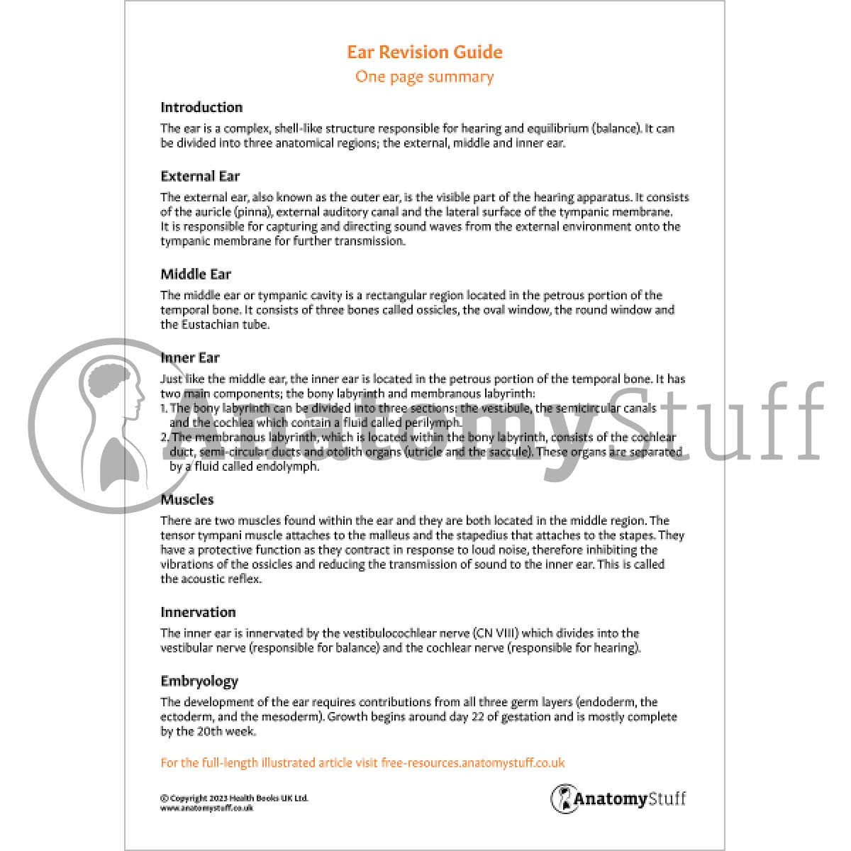 Ear Revision Guide (One Page Summary)
