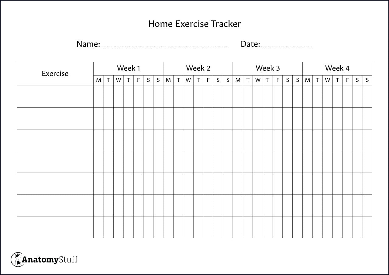 Home Exercise Tracker (Monthly) PDF