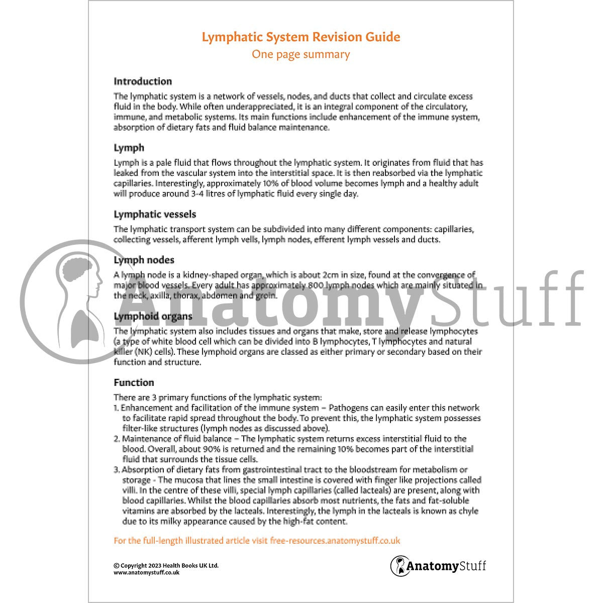 Lymphatic System Revision Guide One Page Summary | Free Download ...