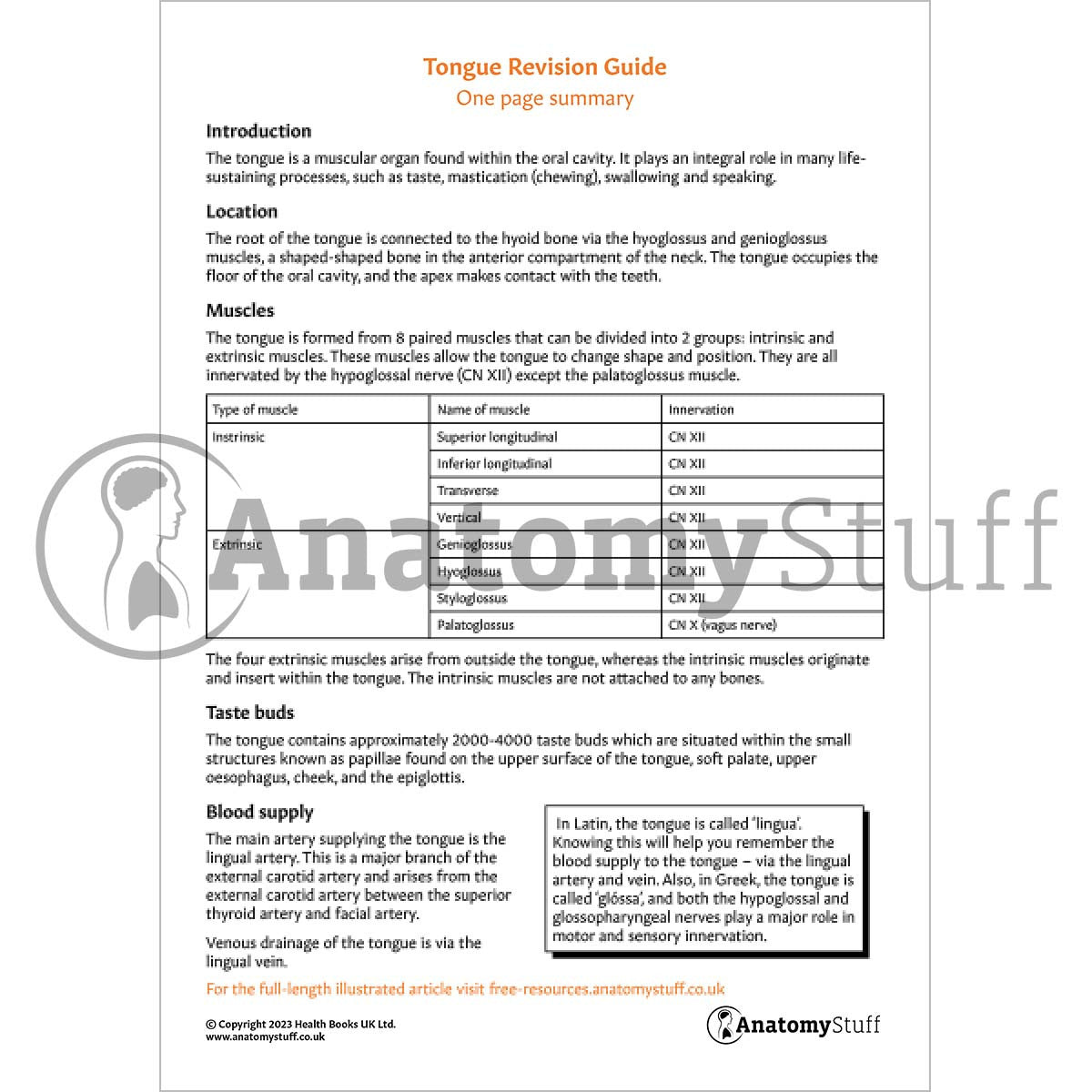Tongue Revision Guide (One Page Summary)